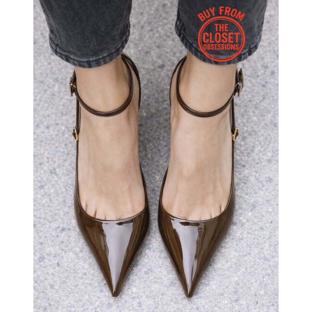 Zara Khaki Patent Slingback Stiletto Heels Pointed Toe NWT - Picture 4 of 16